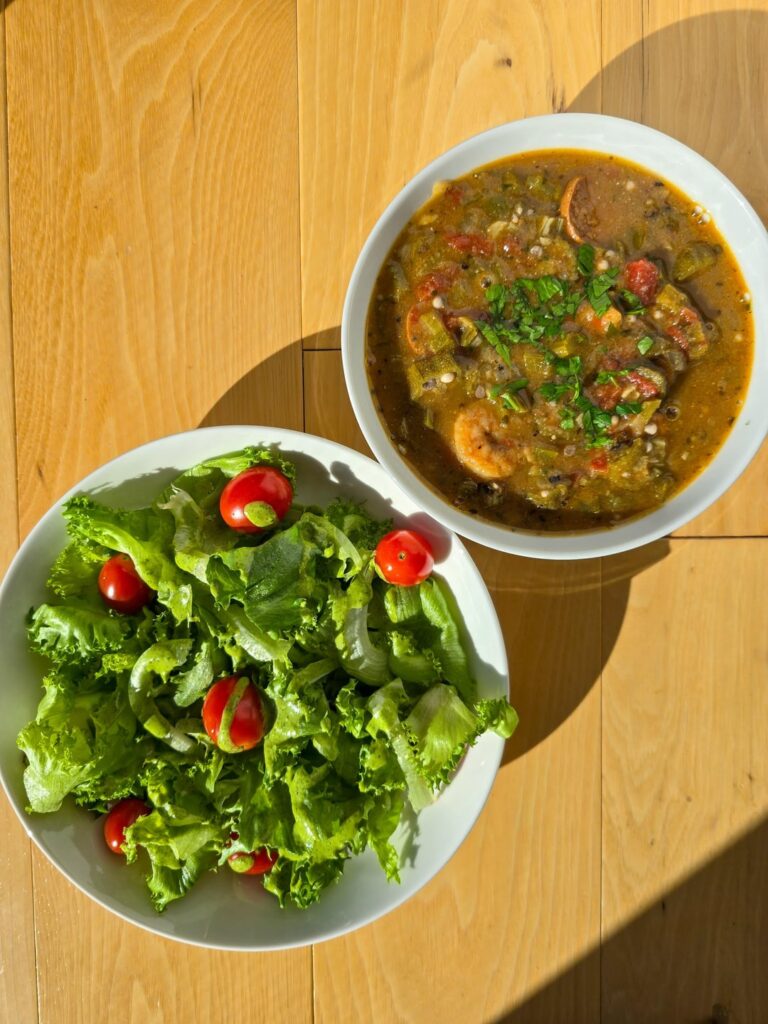 Gumbo and salad on a beautiful fall day