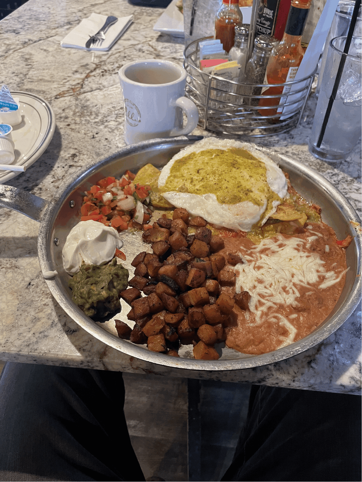 breakfast on an iron skillet. had to hold the handle so it didn't move.