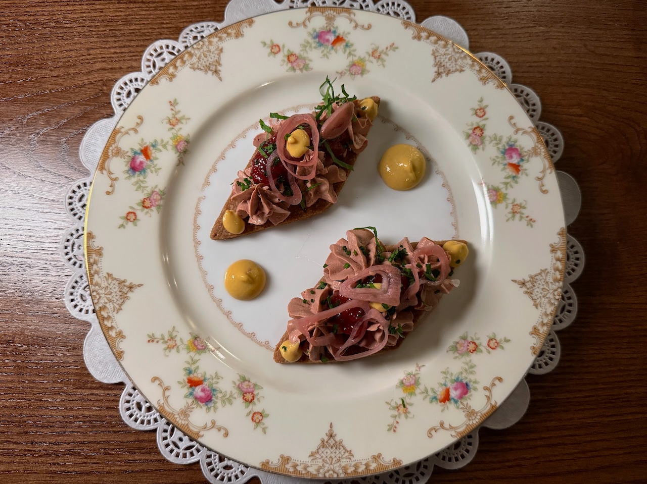 Chicken liver mousse with a jam made from peaches chef Potter blanched on the restaurant's floor this summer.