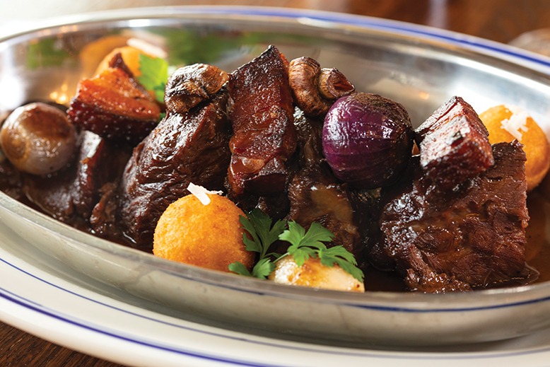 A close-up shot of bœuf bourguignon.