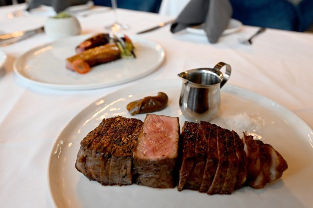 A ribeye steak from Fortezza Ristorante, a new Italian restaurant in Niwot that opened in August. (Photo by Cliff Grassmick/Staff Photographer)