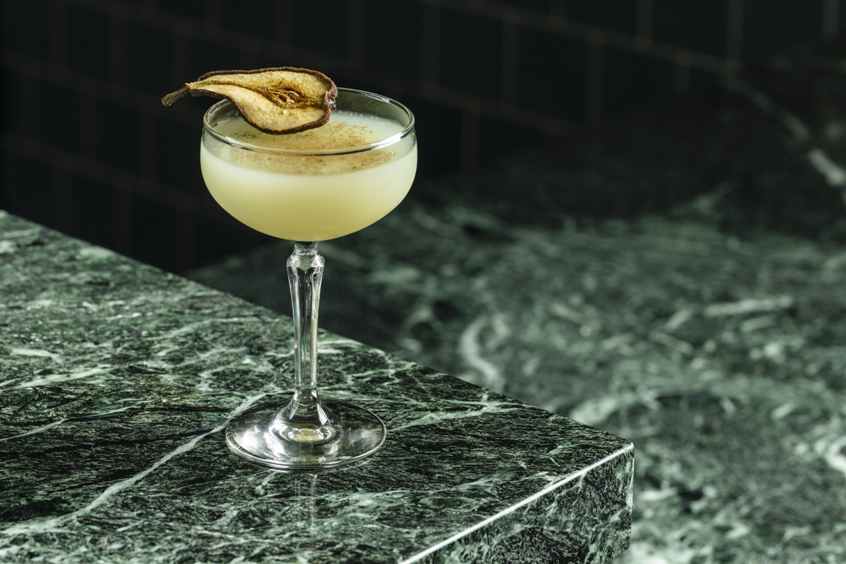 A drink in a nice glass.