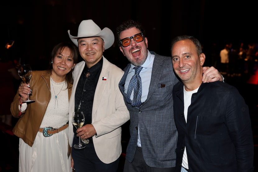 Chef Tatsuya Sekiguchi (center left) of Tatsu Dallas with his wife Hiroko (left) are...
