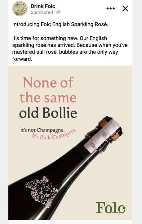 The offending Folc wine ad which sparked a legal letter from Bollinger