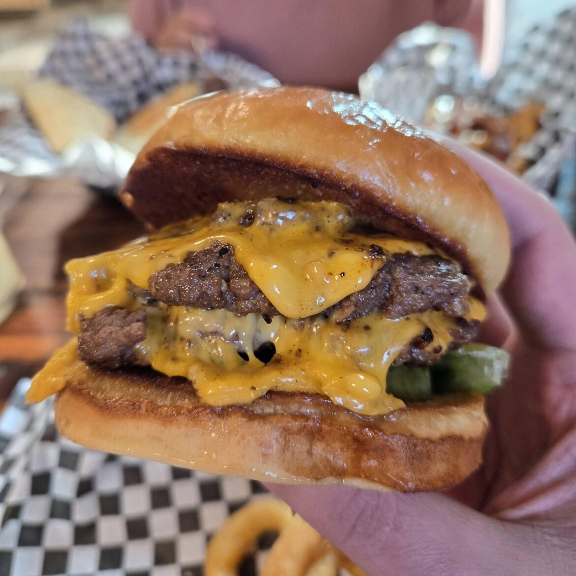 Double cheeseburger from the local tavern