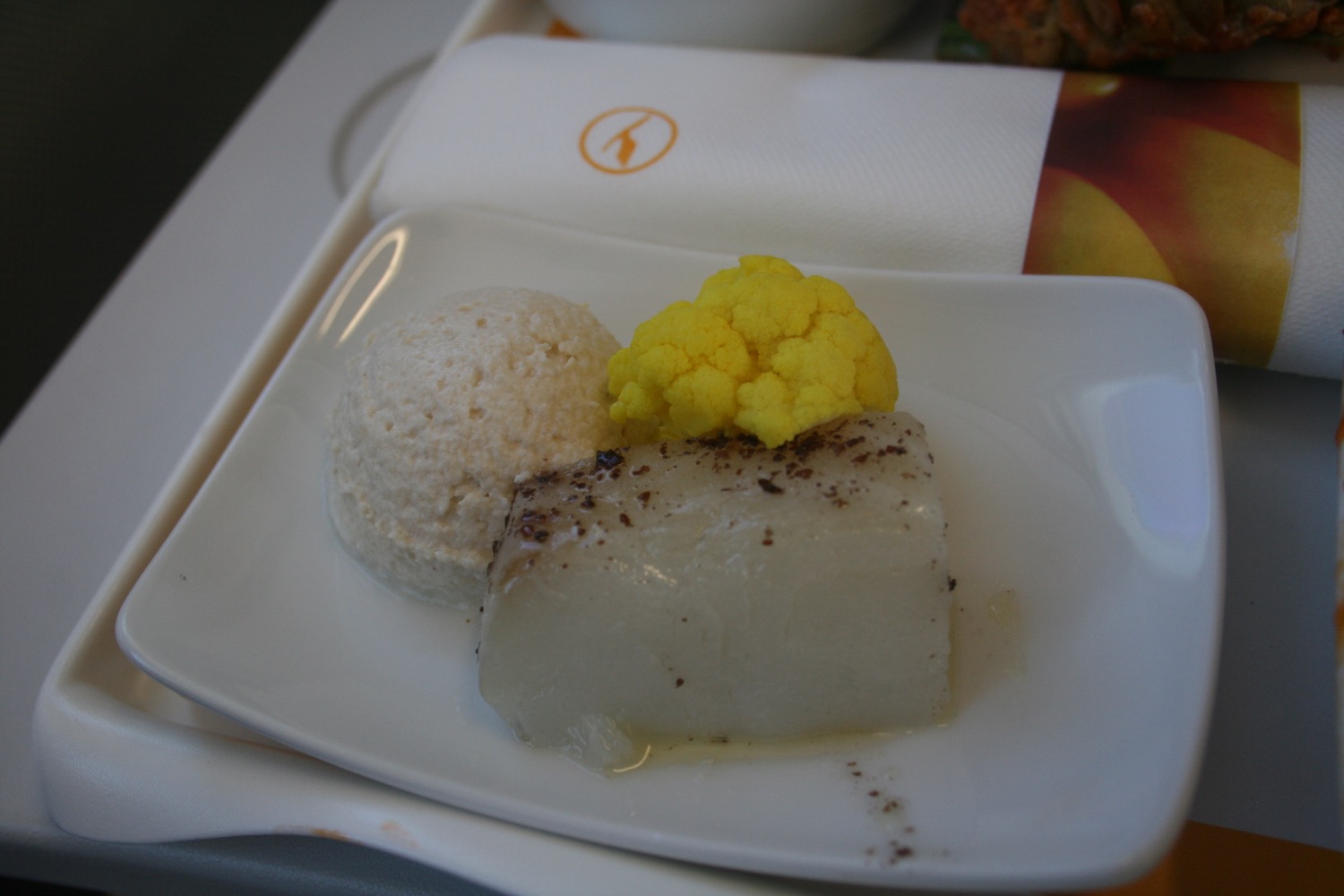 a plate of food on a tray