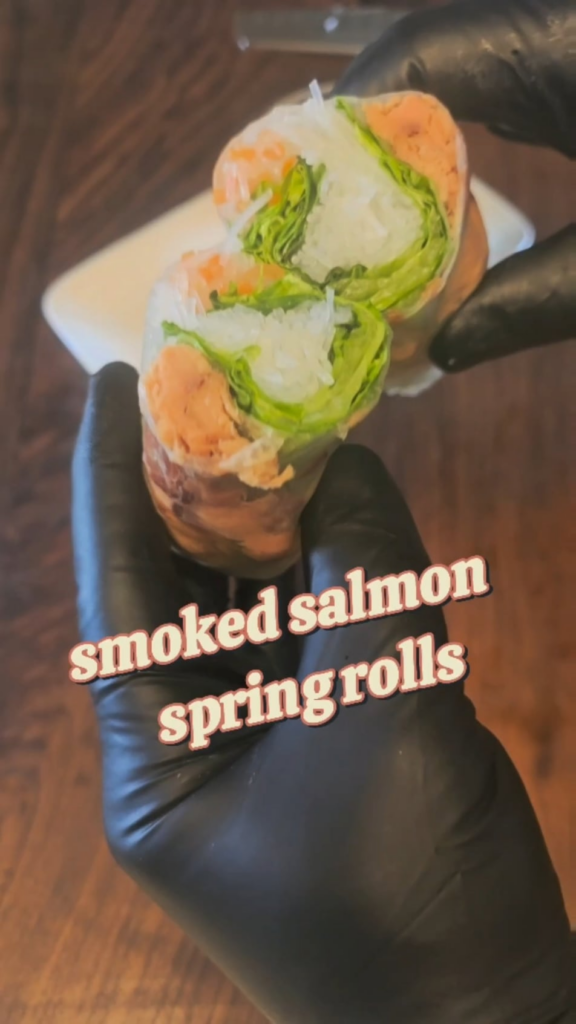 Smoked salmon spring rolls