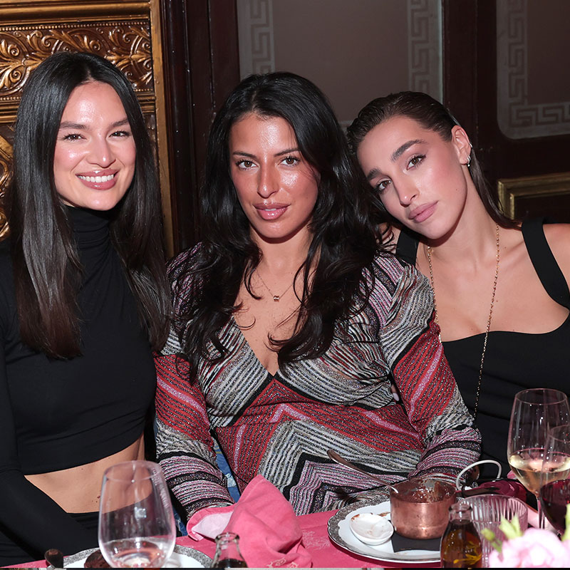 Amanda Azoitei, Benedetta Paganini and Ginevra Mavilla attend Olivella Paris Fashion Week dinner on October 05, 2025 in Paris, France