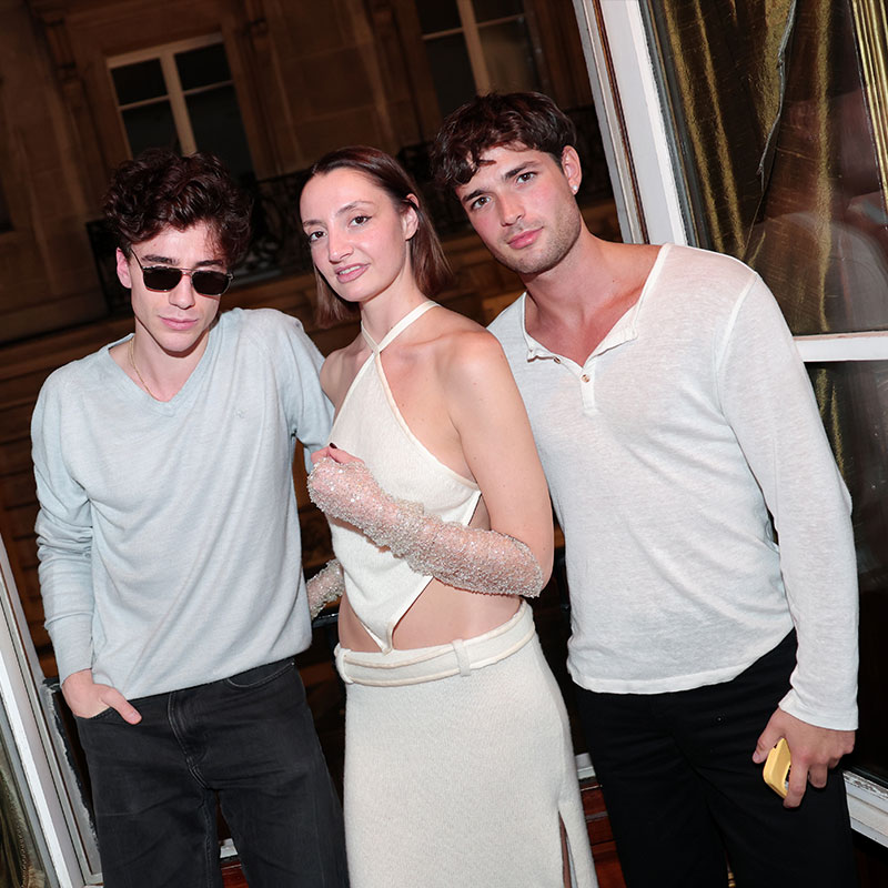 ARIS, FRANCE - OCTOBER 05: Erand Arifi, Lucrezia Del Papa and Kenan Duman attend Olivella Paris Fashion Week dinner on October 05, 2025 in Paris, France.