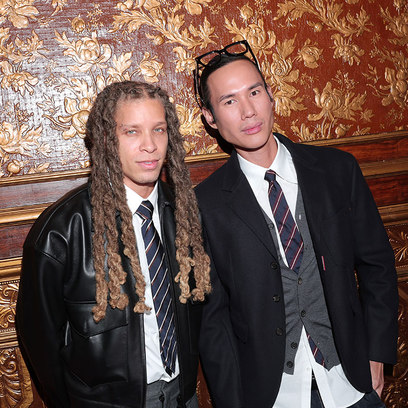 Patrick Ta and Chuck Junior Achikè attend Olivella Paris Fashion Week dinner on October 05, 2025 in Paris, France