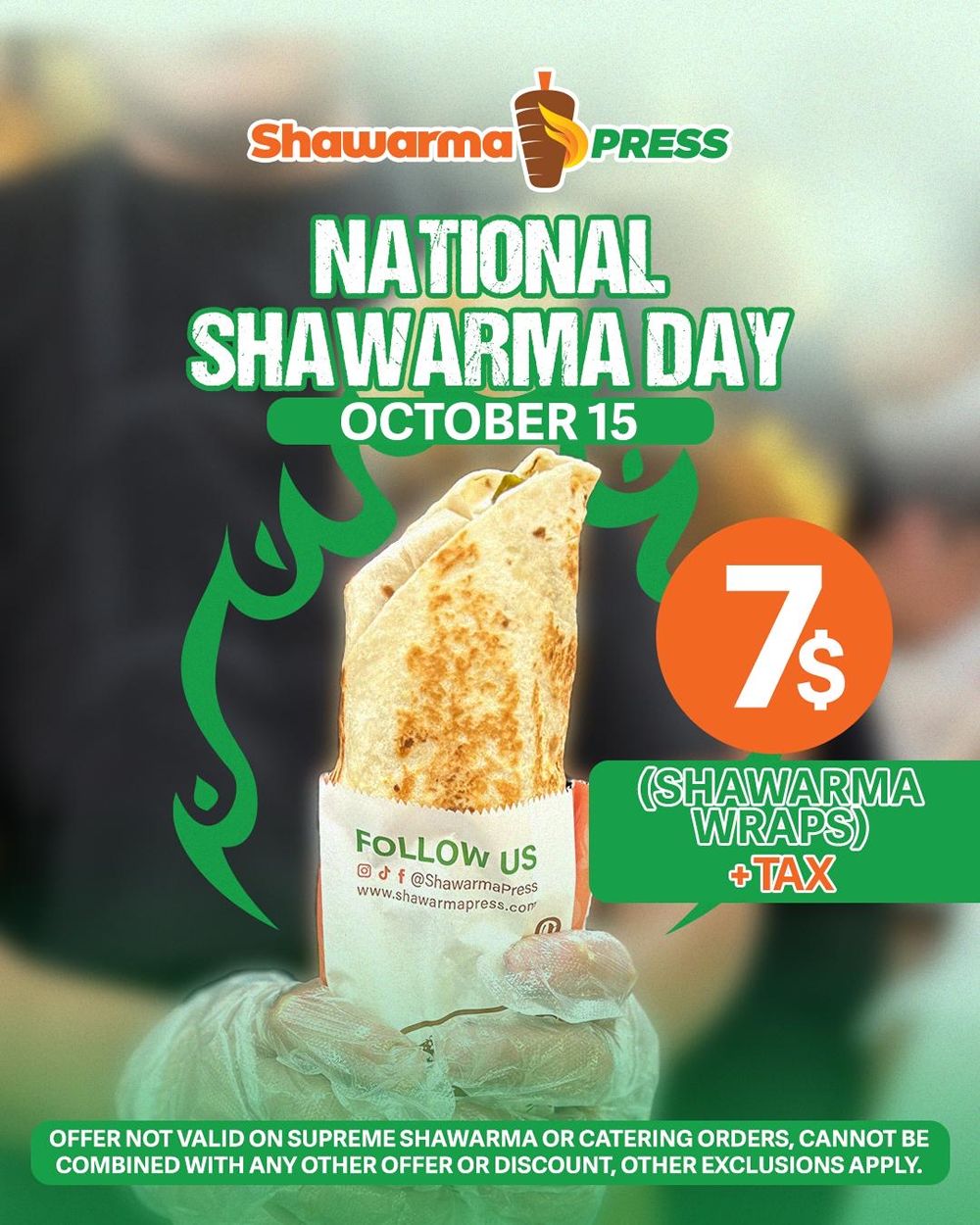 Shawarma Press Celebrates National Shawarma Day With $7 Shawarmas at All Locations on October 15