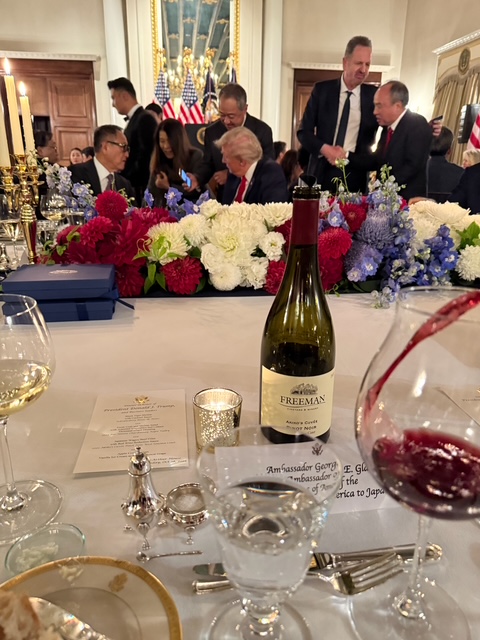 Freeman Winery's Akiko Cuvée Pinot Noir was served at the U.S. Embassy in Japan during a presidential dinner. (Akiko Freeman)