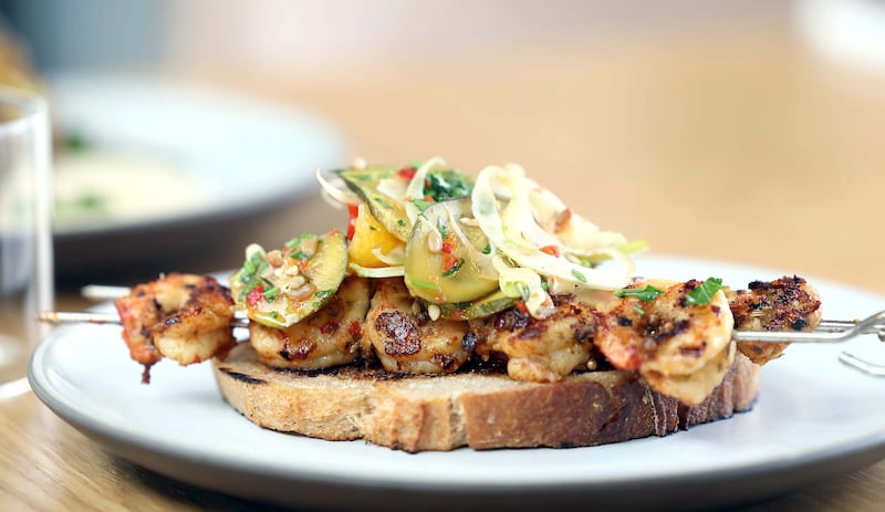 A prawn and bruschetta dish. Photograph: Stephen Davison/Pacemaker