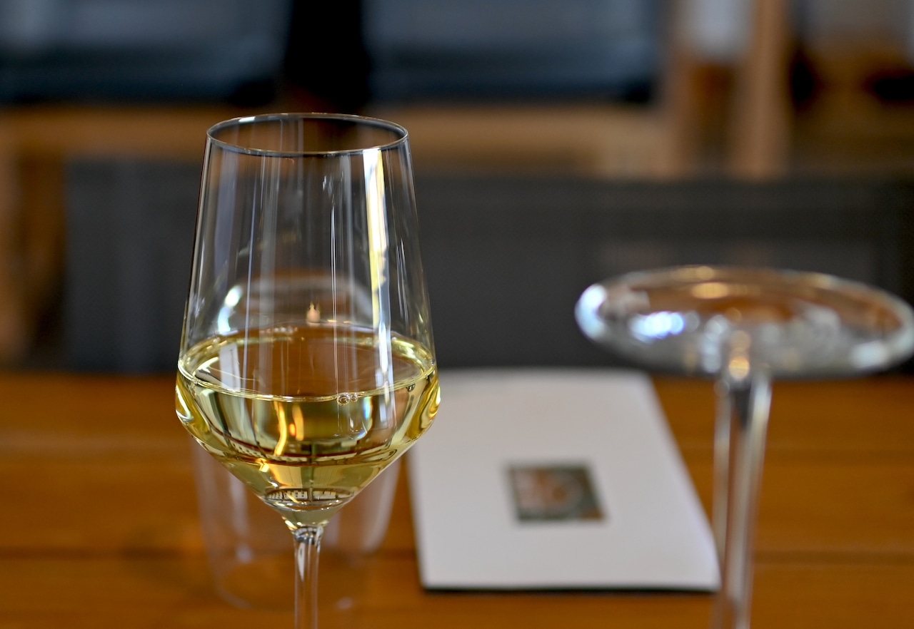 This dry Riesling wine from Six Eighty Cellars in Ovid, N.Y. ferments with its own with ambient yeasts in a sandstone egg, resulting in a bold aroma and flavor.