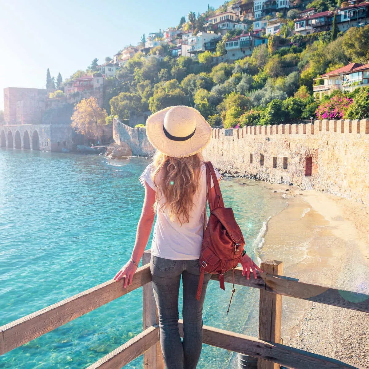 Woman Admiring The Sea Walls In Alanya, Turkiye