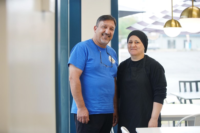 Khaled Jaffal, owner of Zakee Mediterranean Street Food in Akron's Merriman Valley, (left) with his wife and the restaurant's chef Shadia Jaffal. 