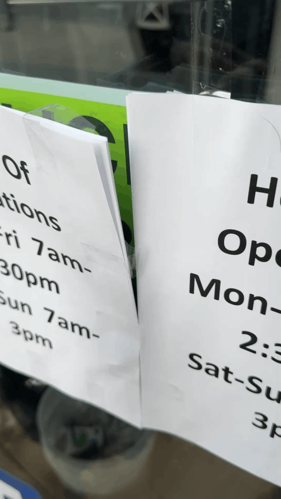 Honeyberry cafe hid suspended license notice with business hours