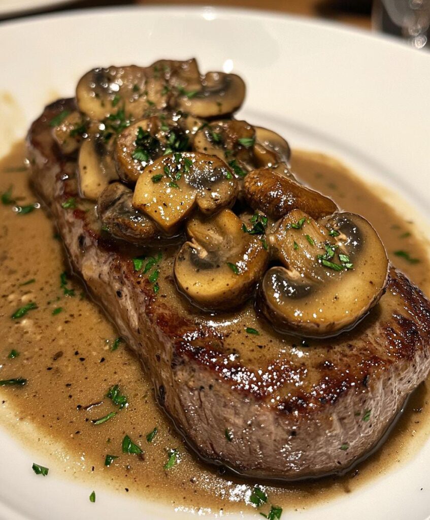 Steak Diane with mushroom cream sauce
