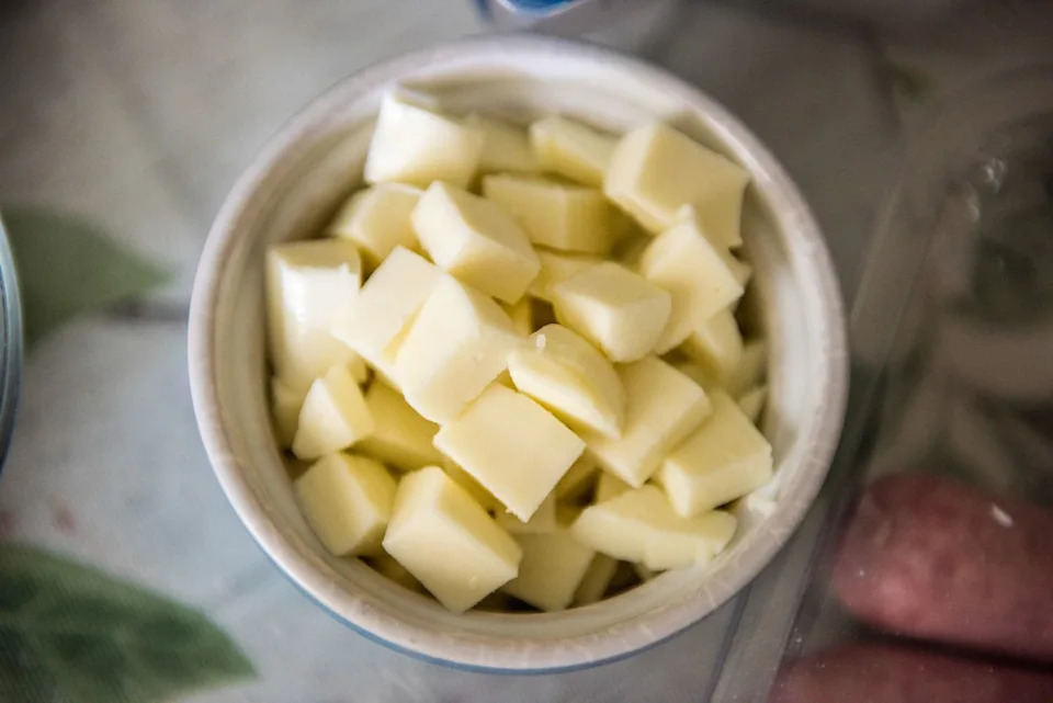 bowl of fontina cheese pieces