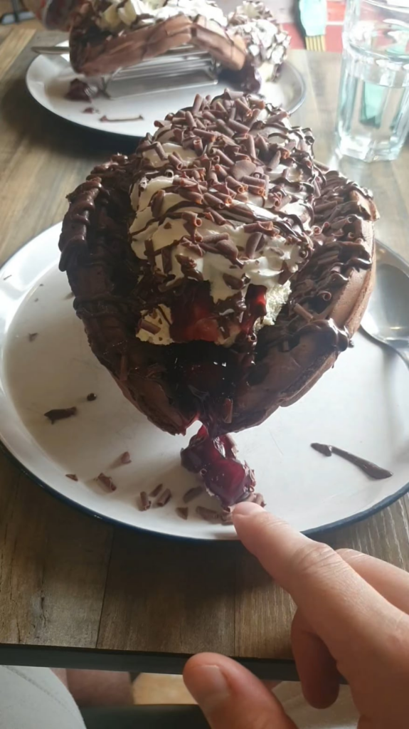 Black forest cheesecake waffle
