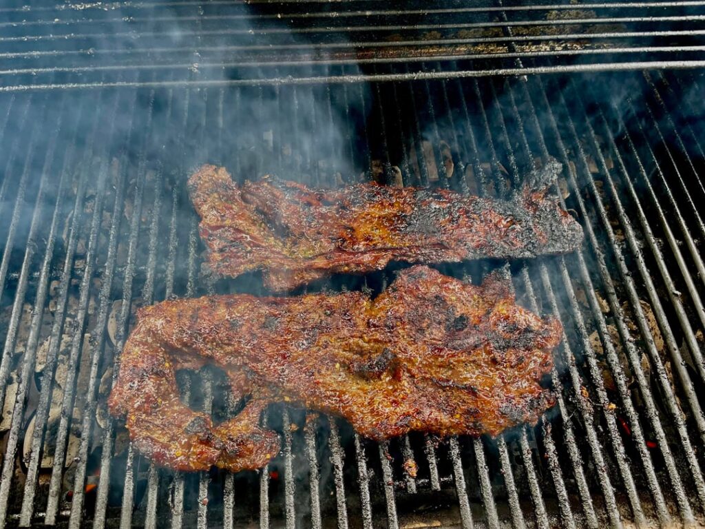 Rain kept me from my smoker. Tried my own take of Carne Asada with all the hot peppers on my garden