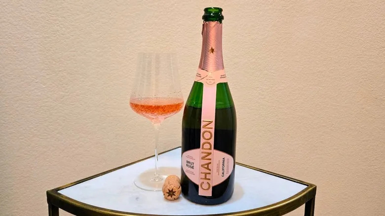 Bottle and glass of Chandon brut rose