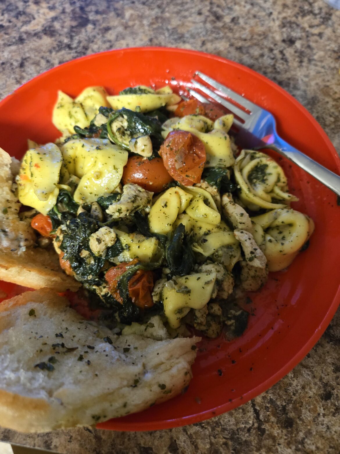 Pesto Chicken Tortelloni with Charred Tomatoes & Spinach