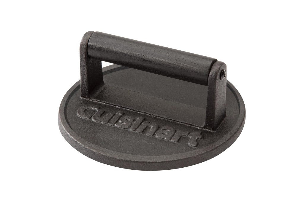 Black cast iron weight with handle