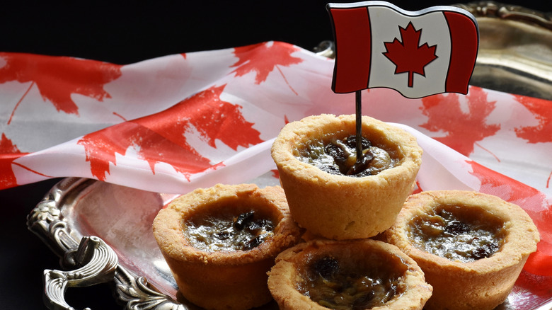 Butter tarts with a Canadian flag