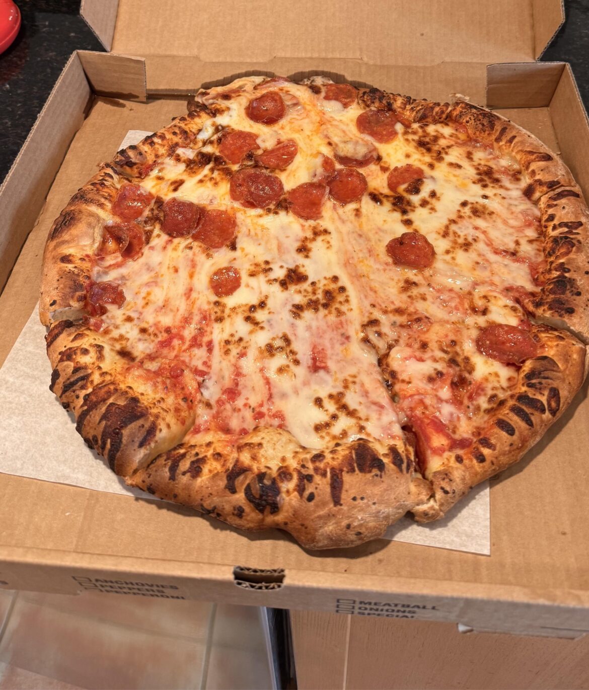 Tried getting the pizza home too fast.