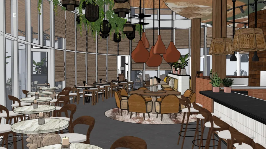 The yet-to-be-named Mediterranean restaurant is expected to open in spring 2026. (Courtesy Photo/Sketch Blue)