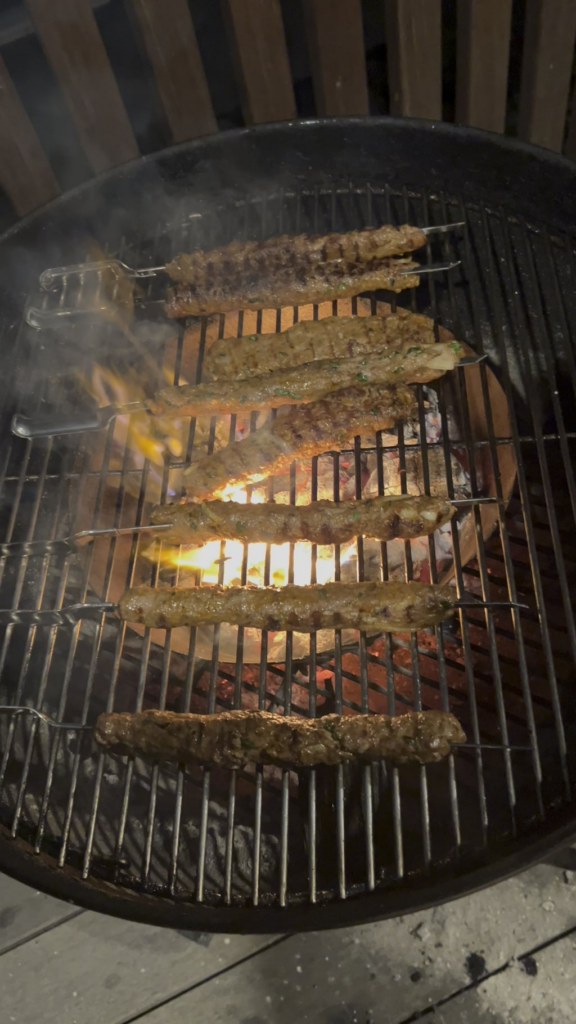 Lamb kofta on the Weber kettle