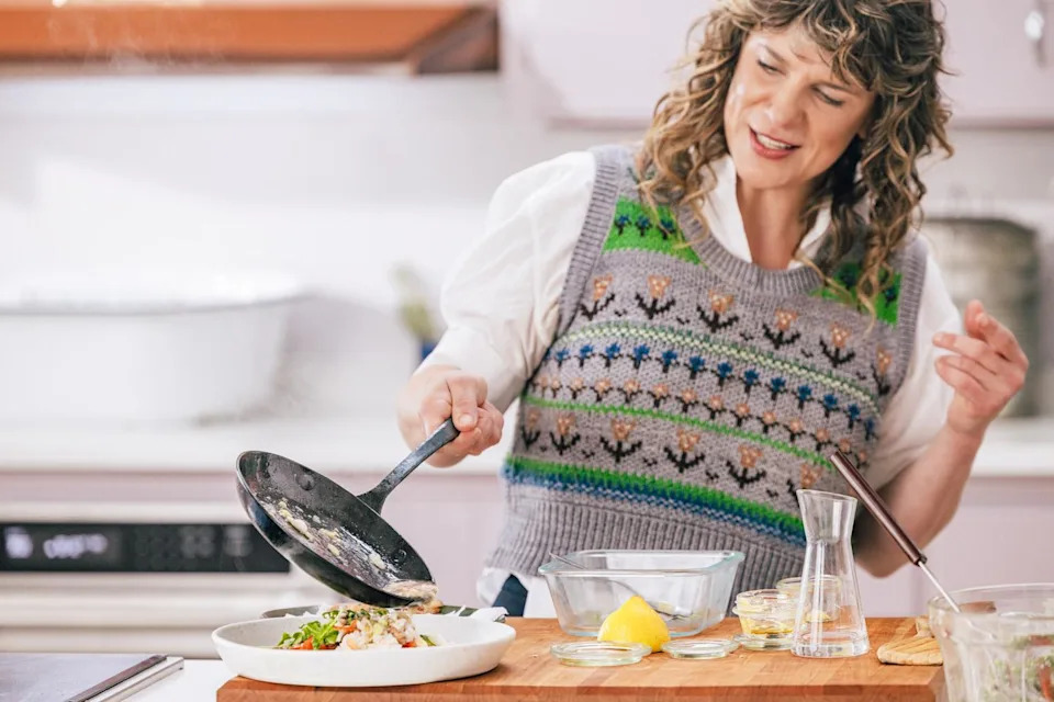 Vivian Howard using a cast iron