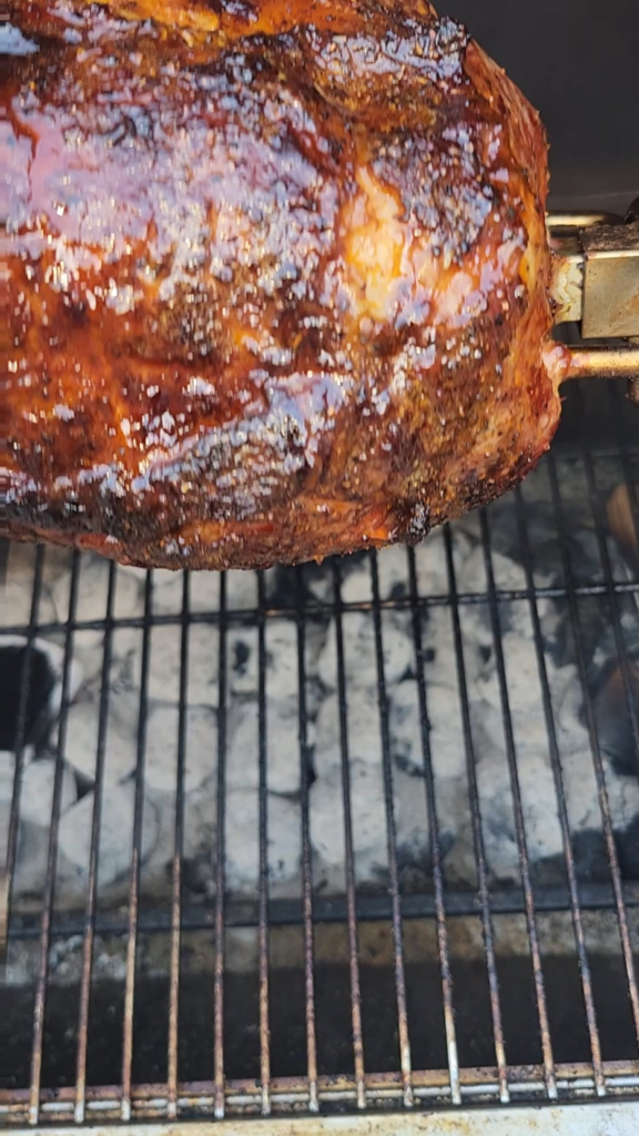 charcoal rotisserie pork butts