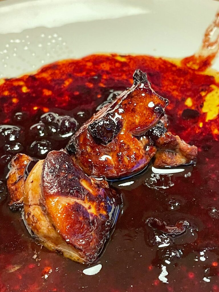 Foie Gras with blueberry pan sauce