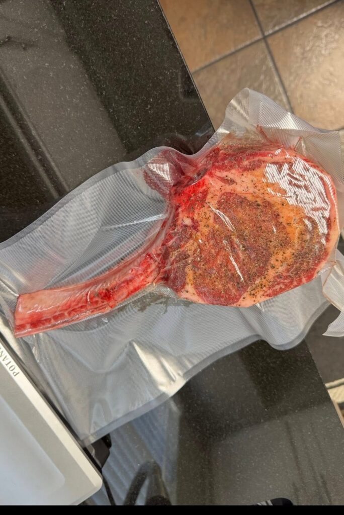 My first tomahawk steak. My first time to use a sous vide. It turned out fantastic.