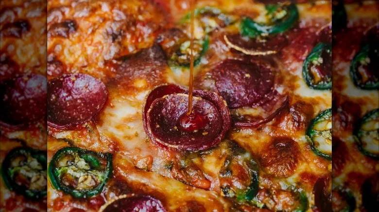 A close-up shot of a Hotboi pizza from Scarr's Pizza