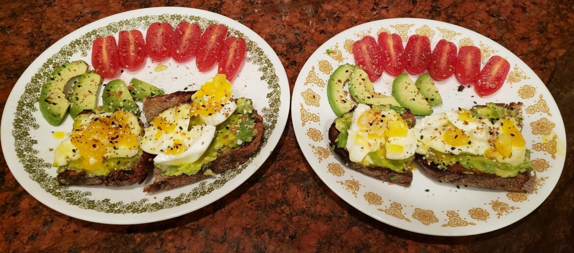 Soft Boiled Eggs with Avocado on Cranberry Walnut Toast