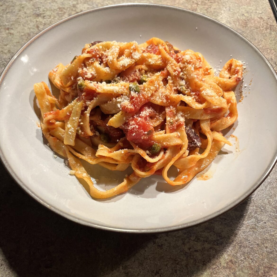 Fettuccini with puttanesca sauce