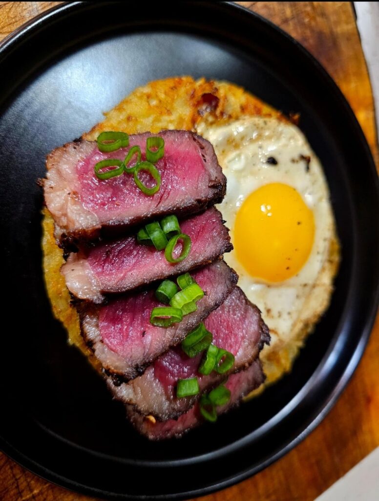 Steak & Egg on a Potato Pancake