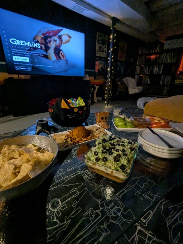 Halloween party spread! … I didn’t know Gremlins was a Christmas movie. 🫩