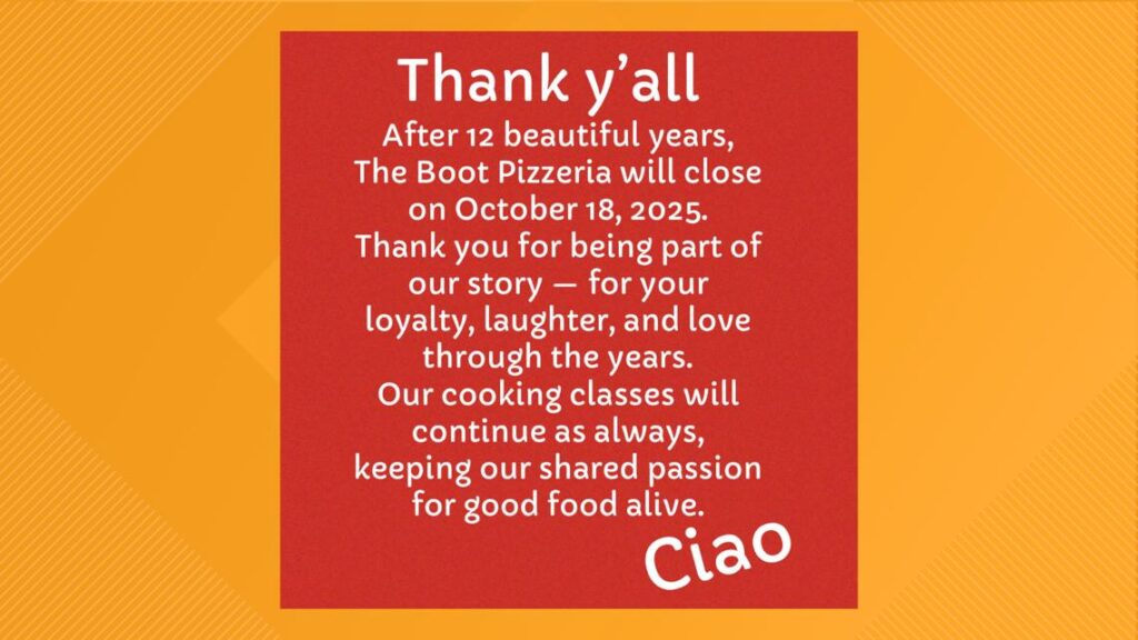 Popular Huntsville restaurant The Boot Pizzeria closing