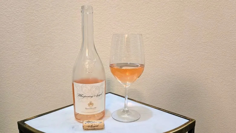 Bottle and glass of Whispering Angel rose