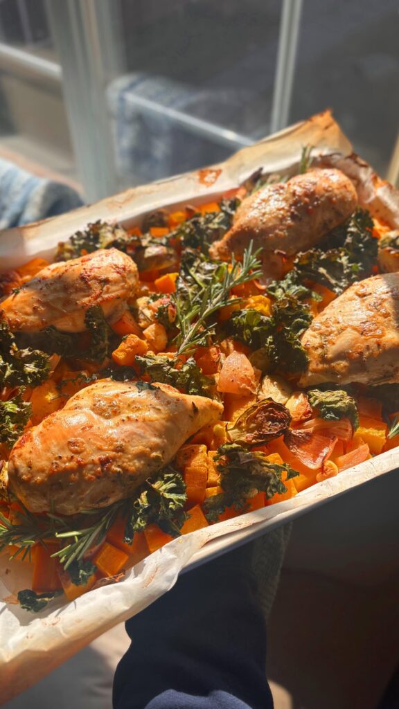 One-Pan dijon-maple chicken with falltime veggies