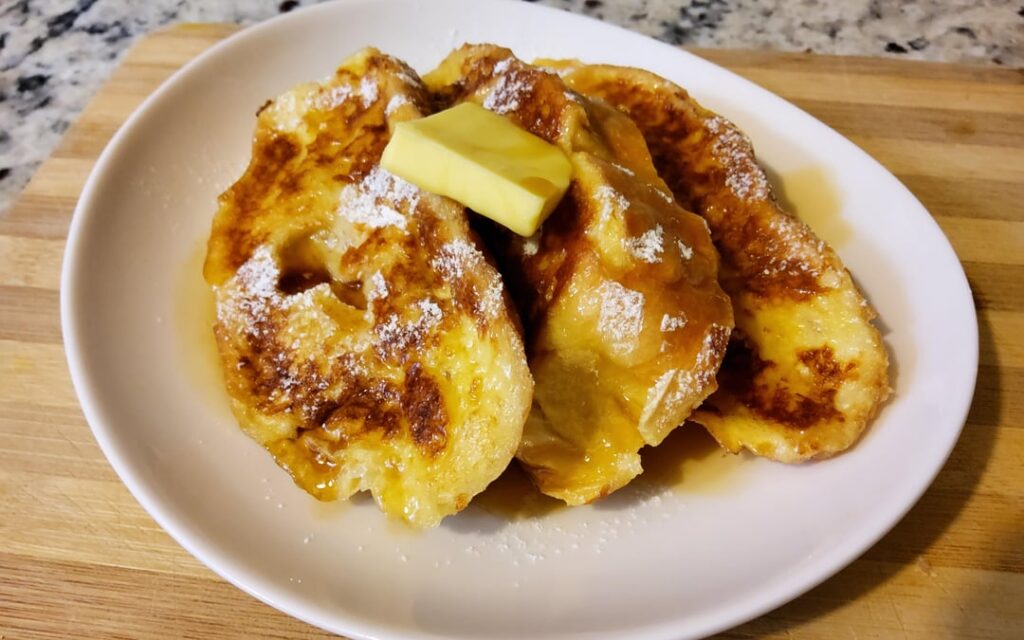 When you buy 5 French rolls, you make French toast for breakfast and dinner.