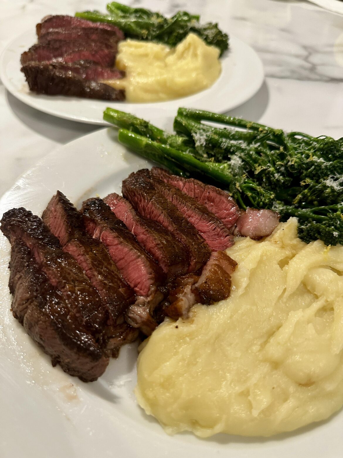 Tonight’s dinner: Wagyu top sirloin with mash and broccolini