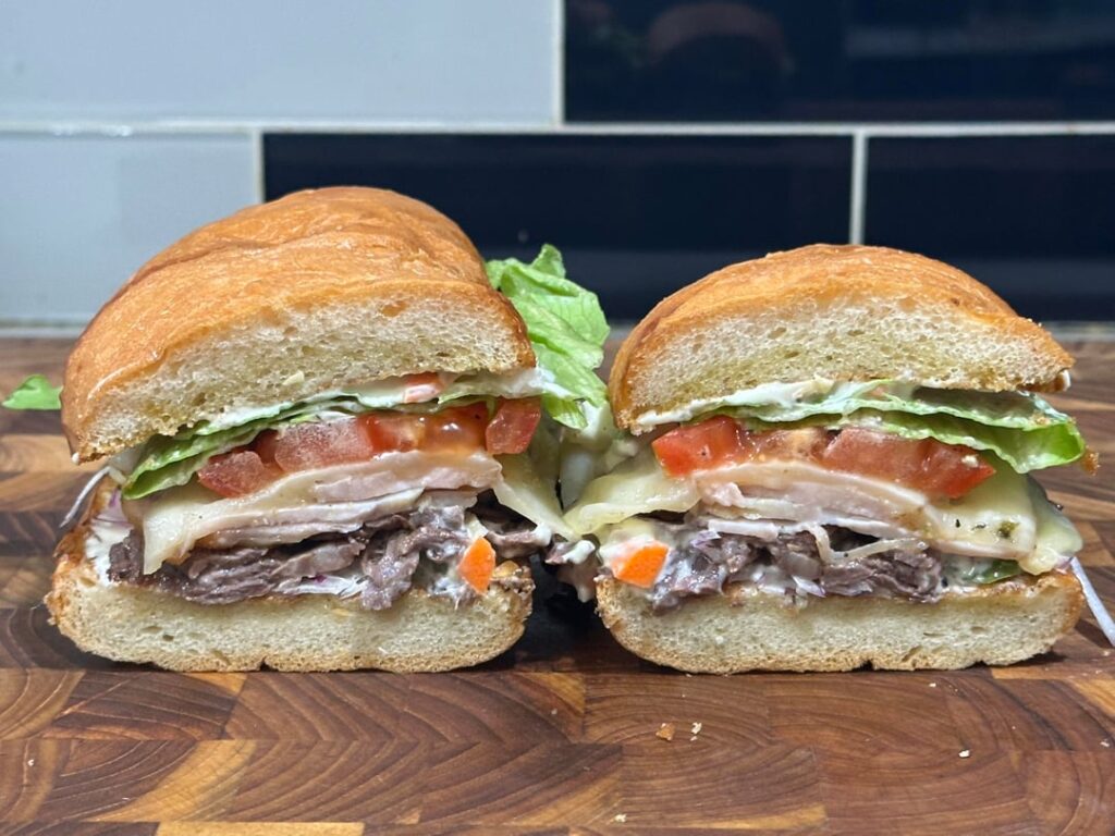 over the weekend my bro smoked some turkey breast and i had some leftover steak so i combined them.