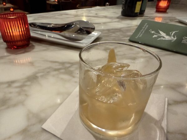 Drink: Coriander Sky - Aplos arise, lemongrass ginger tea, coriander agave syrup, orange blossom water, acid adjust lime juice, ginger soda