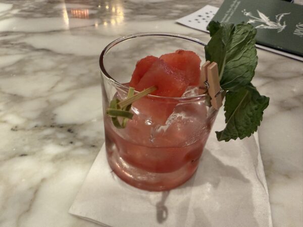 Drink: Desert Bloom - Aplos calme, salted watermelon juice, hibiscus mint syrup, lime juice, ginger shrub, cardamom bitters