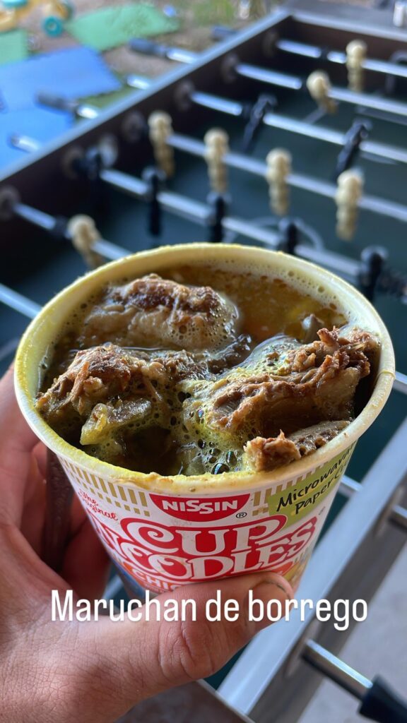 Cup of noodles and goat meat